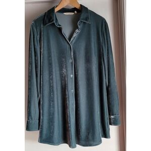 Soft Surroundings Green Shirt M Casual Green Velvet Oversized Relaxed